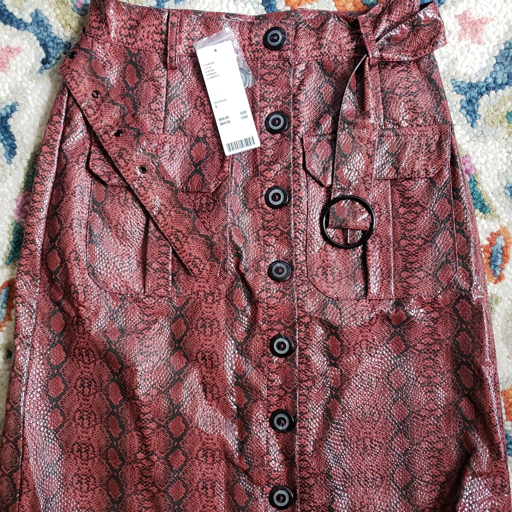 NWT UrbanOutfitters faux snakeskin dark red skirt